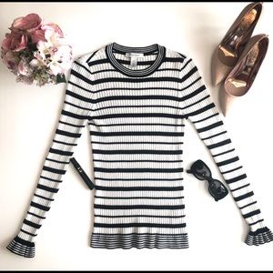 WHBM | Black/White Striped Knit Sweater | Sz S